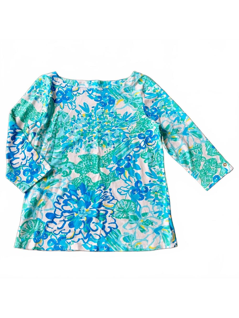 Lilly Pulitzer floral 3/4 sleeve top L In a Pinch print pullover shirt large